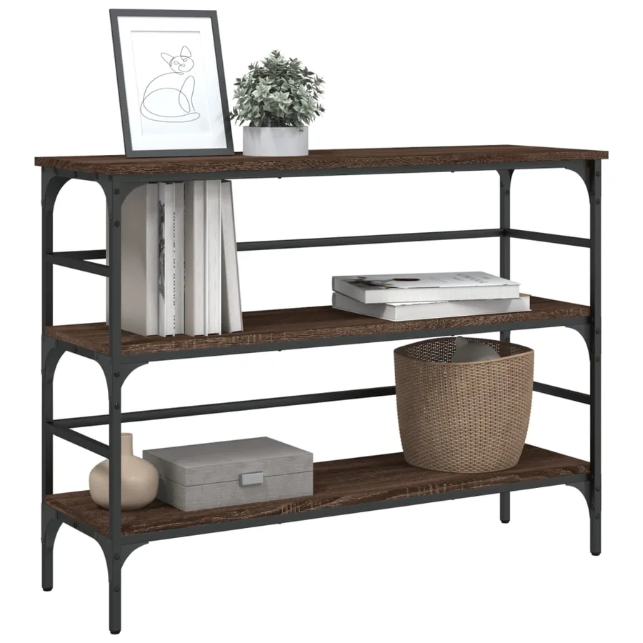Table console chêne marron 100x32x75 cm bois d'ingénierie - 4