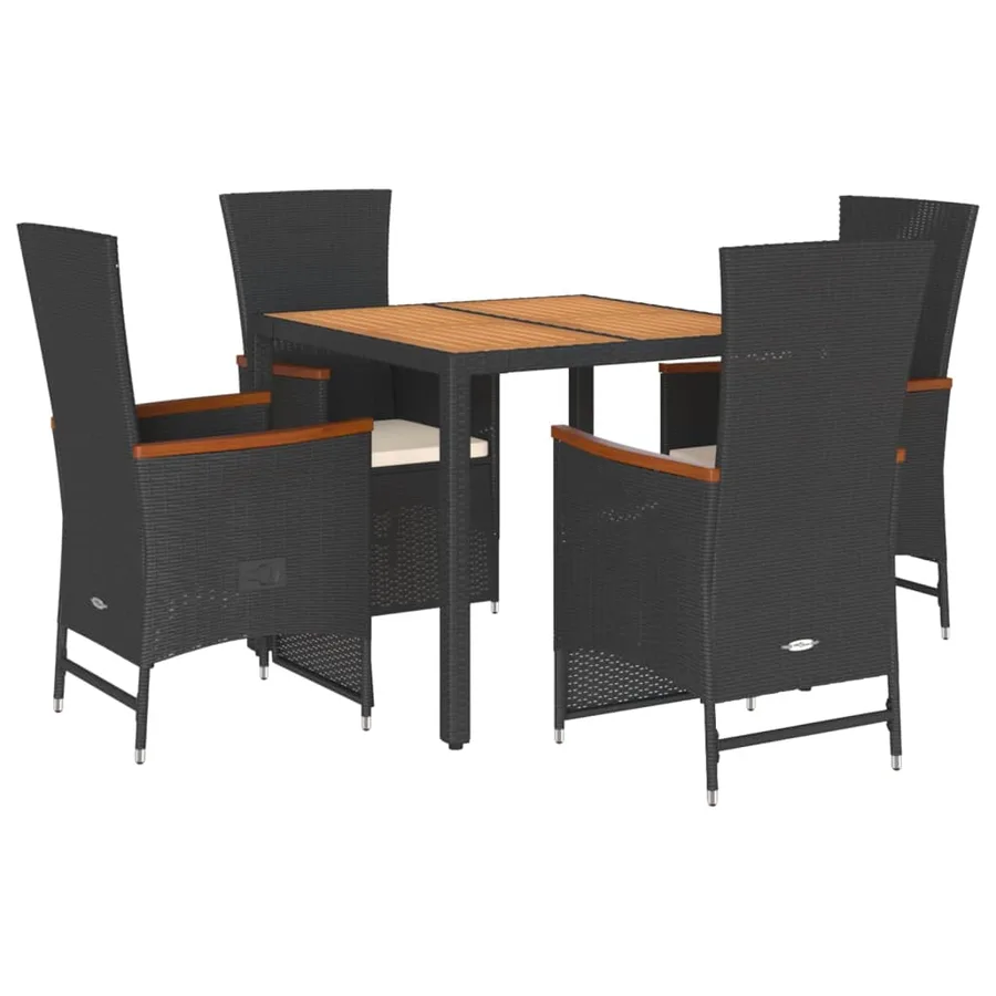 Ensemble à manger de jardin coussins 5pcs Noir Résine tressée - 2