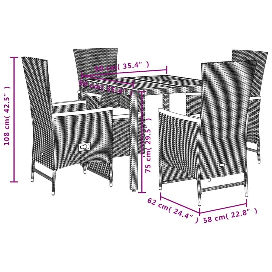 Ensemble à manger de jardin coussins 5pcs Noir Résine tressée - 5