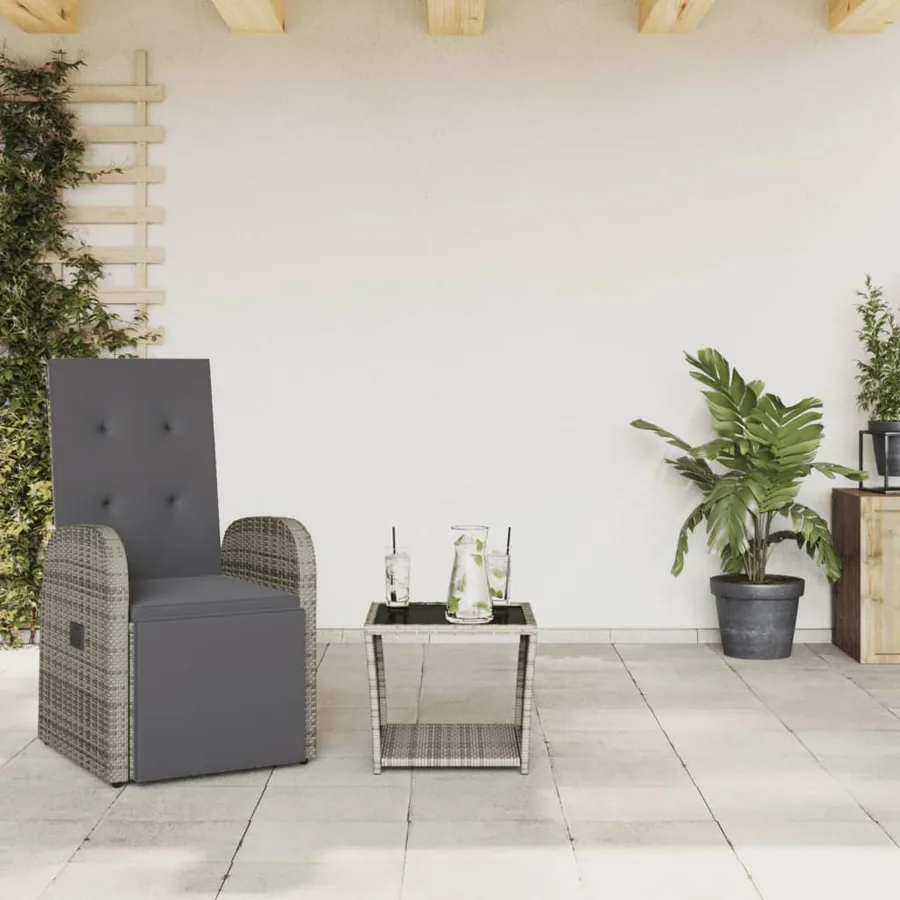 Ensemble à manger de jardin et coussins 2 pcs gris rotin