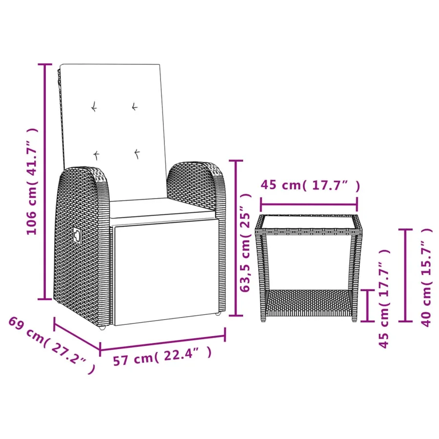 Ensemble à manger de jardin et coussins 2 pcs gris rotin - 4