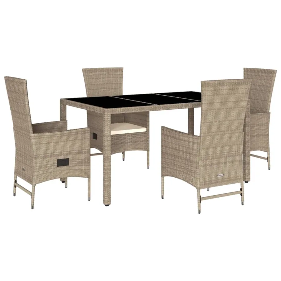 Ensemble à manger de jardin avec coussins 5pcs Beige poly rotin - 2