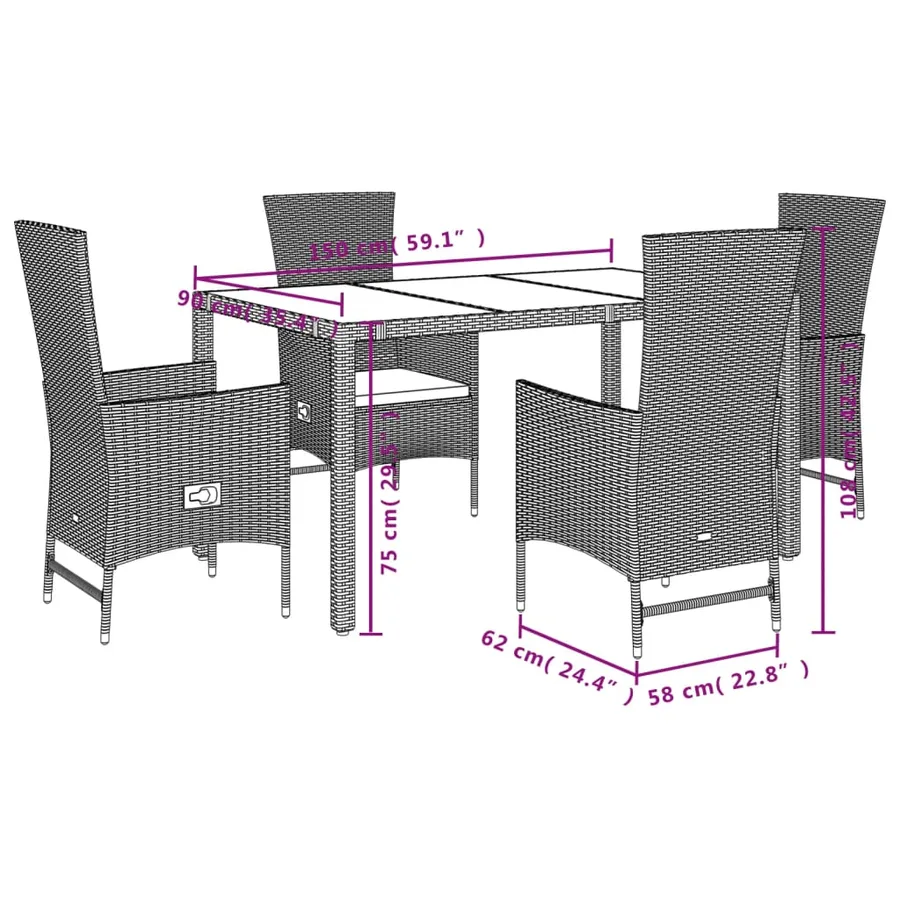 Ensemble à manger de jardin avec coussins 5pcs Beige poly rotin - 5