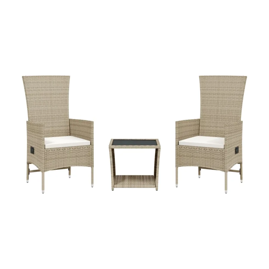 Ensemble à manger de jardin et coussins 3 pcs Beige poly rotin - 2