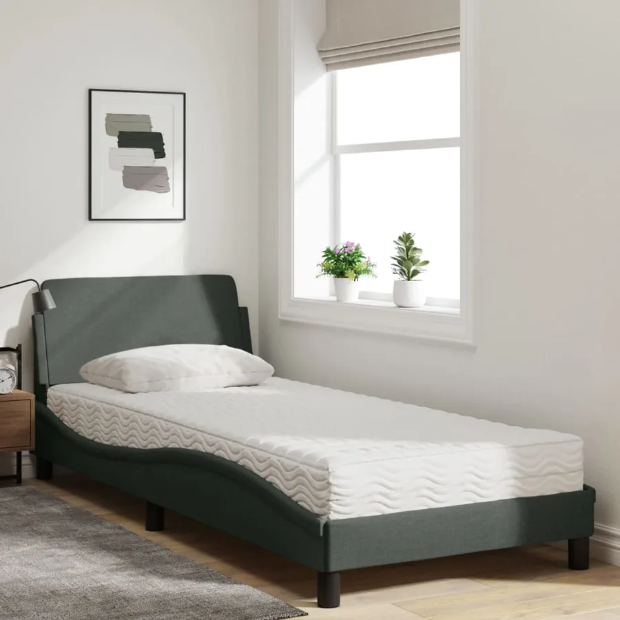Lit avec matelas Dover gris foncé 90x200 cm tissu - 3