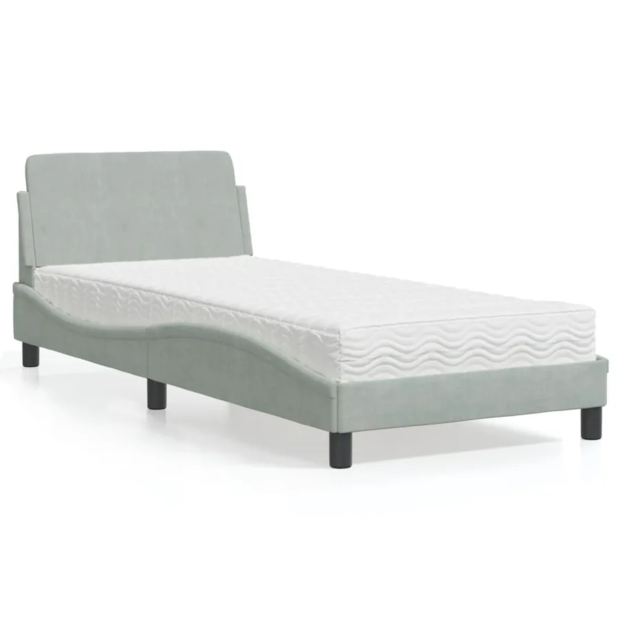 Lit avec matelas Dover gris clair 90x200 cm velours