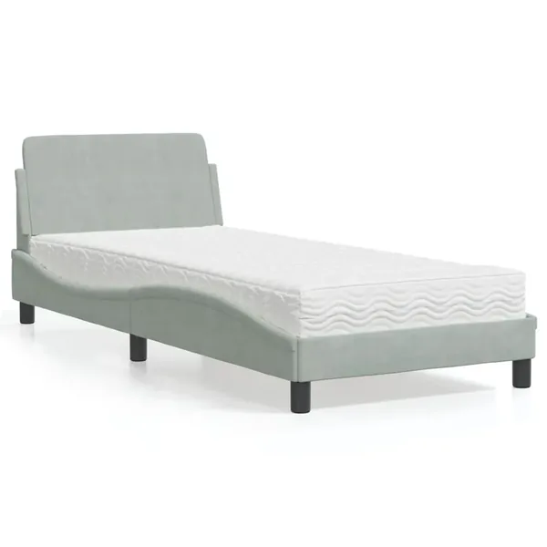 Lit avec matelas Dover gris clair 90x200 cm velours