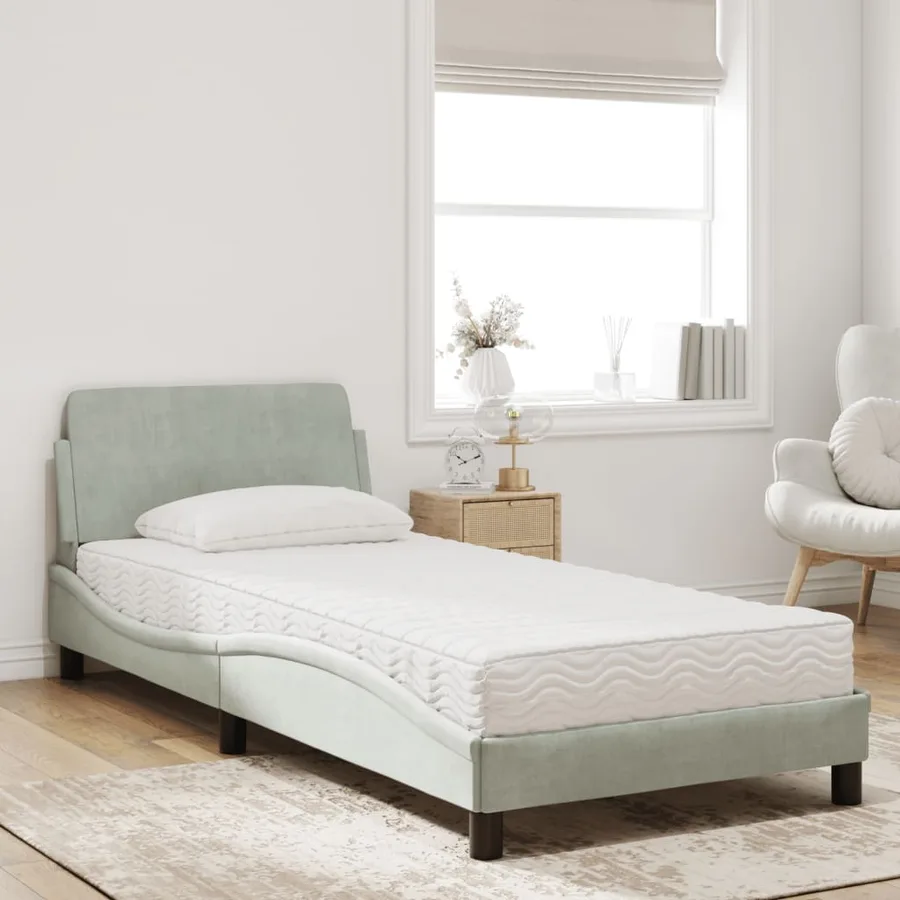 Lit avec matelas Dover gris clair 90x200 cm velours - 3