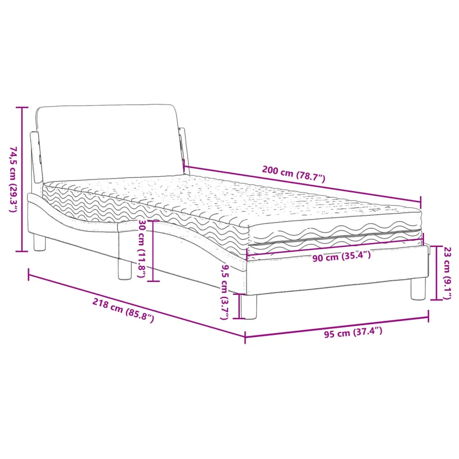Lit avec matelas Dover gris clair 90x200 cm velours - 9