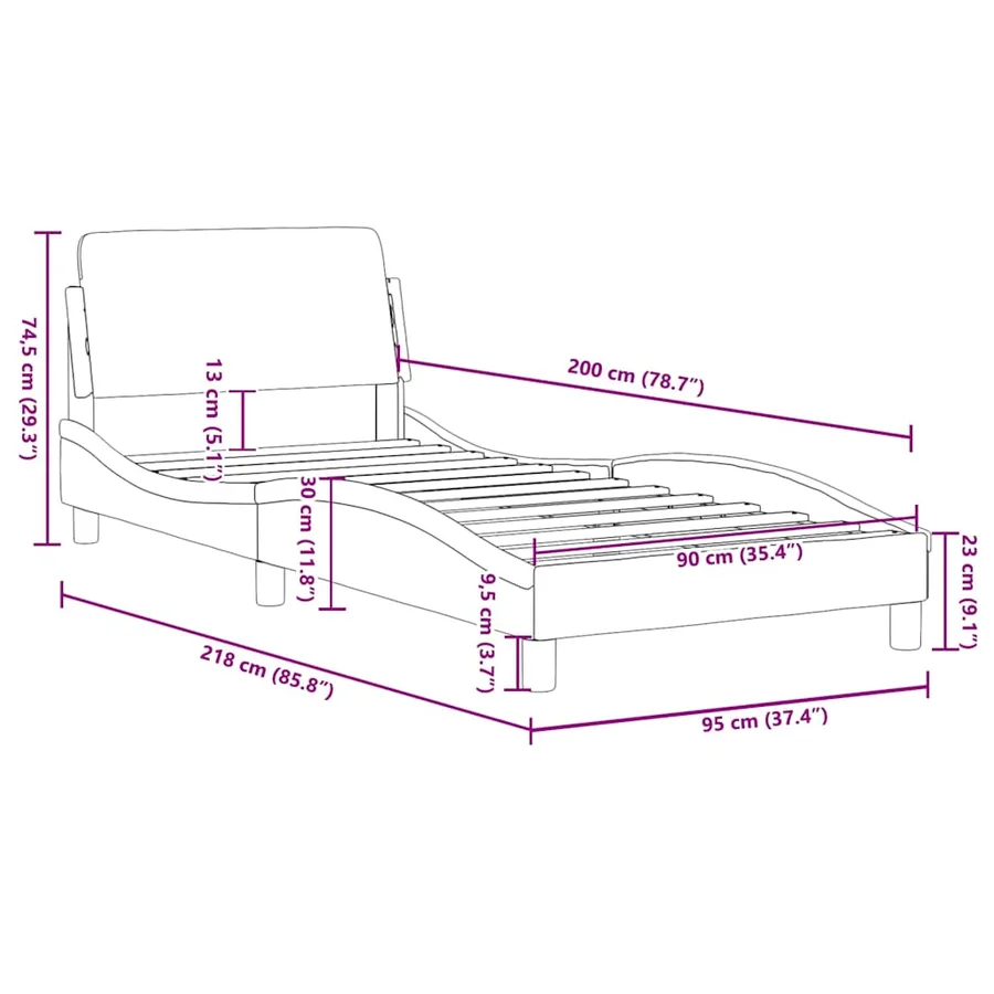 Cadre de lit Dover gris clair 90x200 cm velours - 9