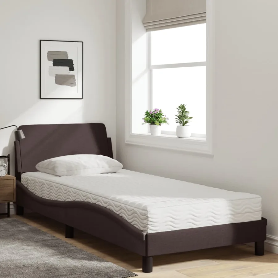 Lit avec matelas Dover marron foncé 90x200 cm tissu - 3