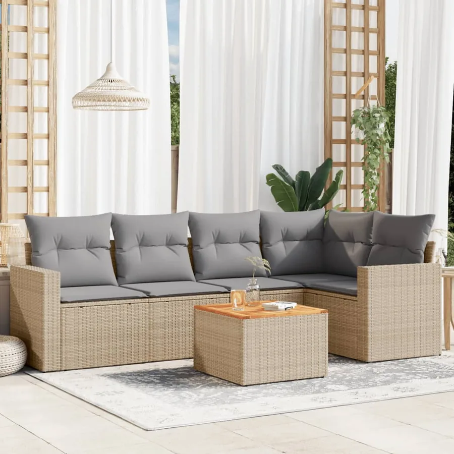 Salon de jardin avec coussins 6 pcs beige résine tressée