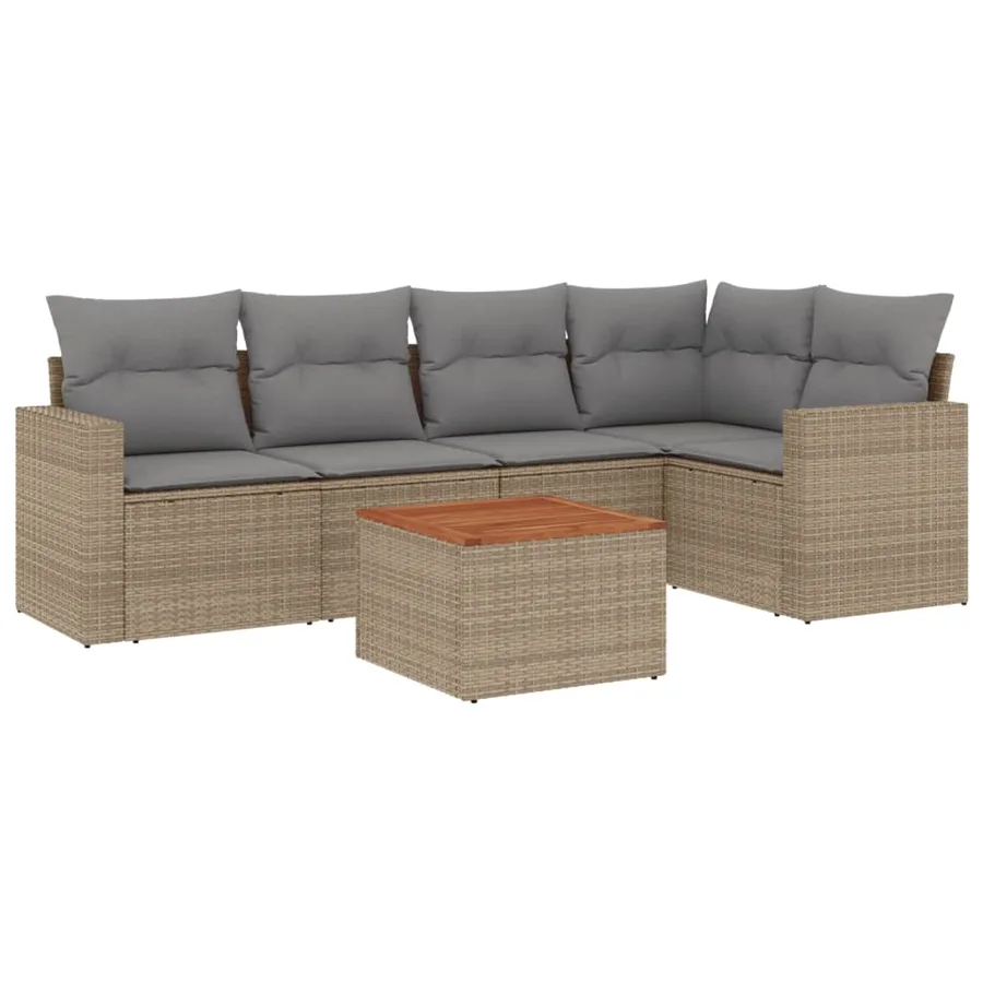 Salon de jardin avec coussins 6 pcs beige résine tressée - 2