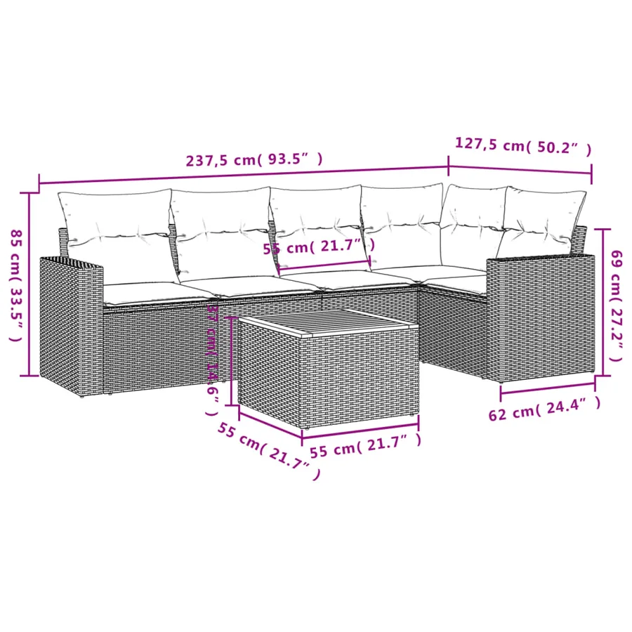 Salon de jardin avec coussins 6 pcs beige résine tressée - 3