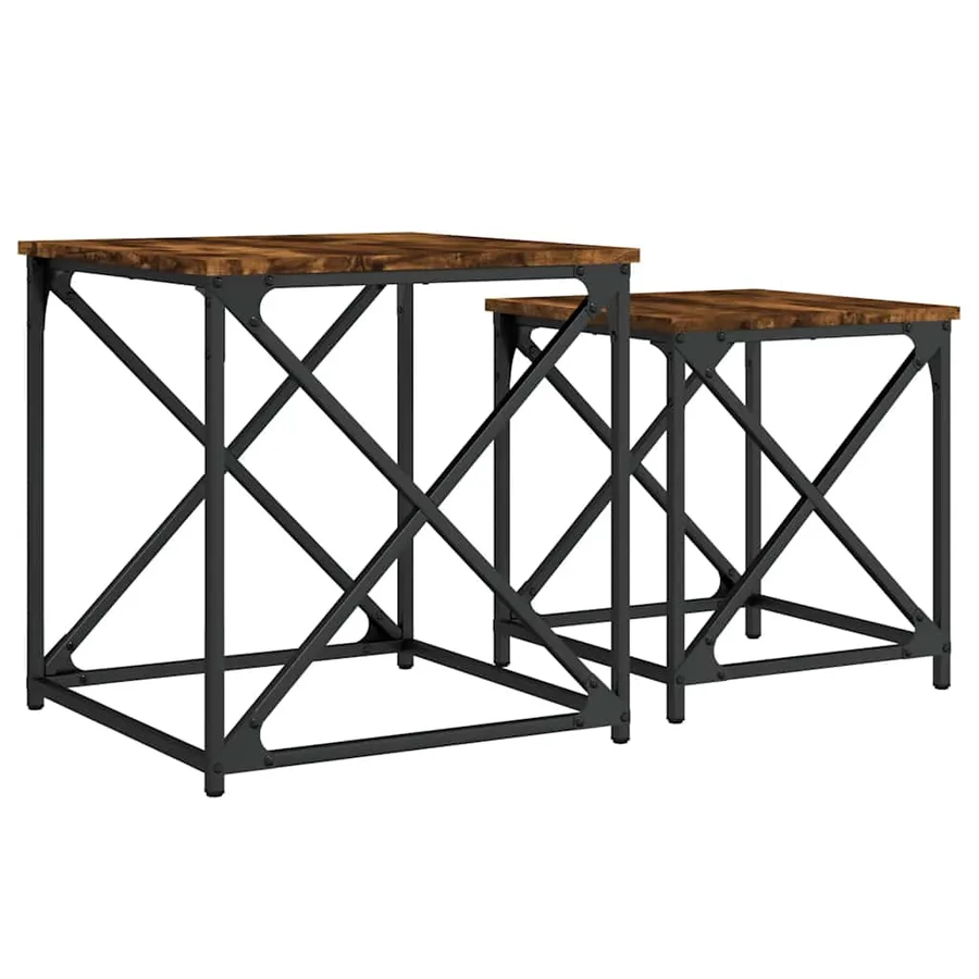 Tables basses gigognes 2 pcs chêne fumé bois d'ingénierie - 2