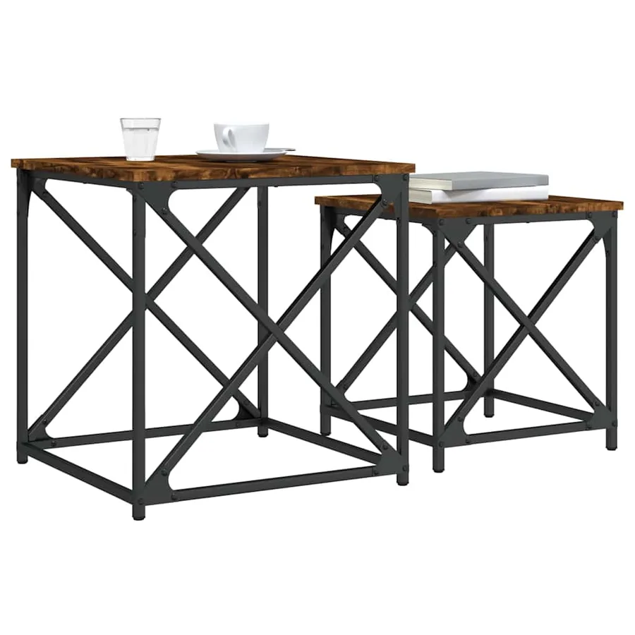 Tables basses gigognes 2 pcs chêne fumé bois d'ingénierie - 4
