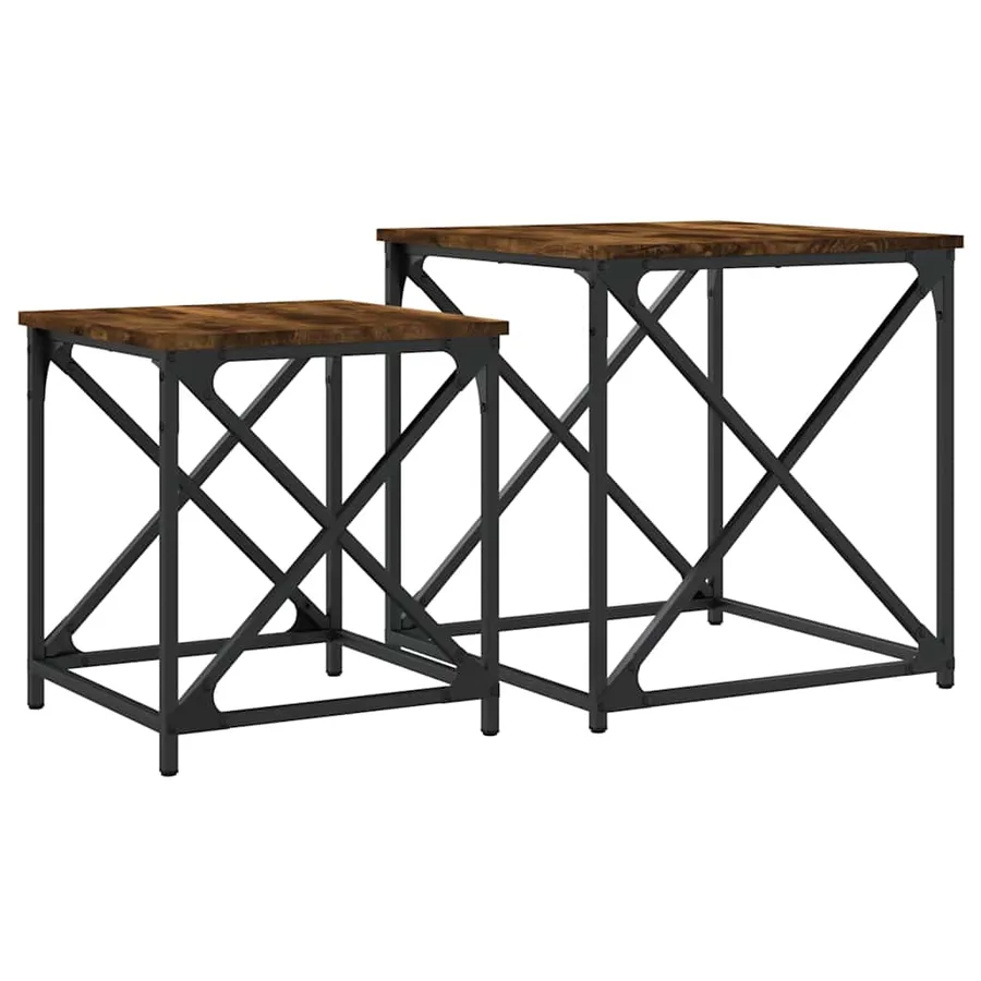 Tables basses gigognes 2 pcs chêne fumé bois d'ingénierie - 7