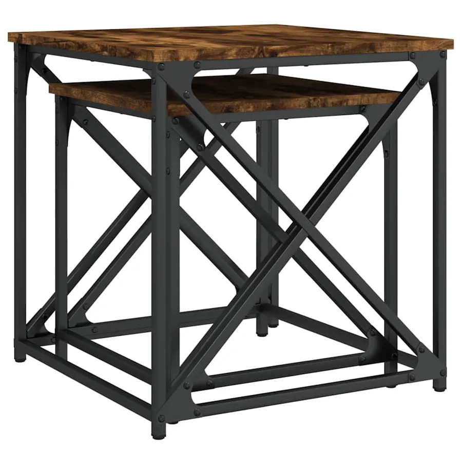 Tables basses gigognes 2 pcs chêne fumé bois d'ingénierie - 8