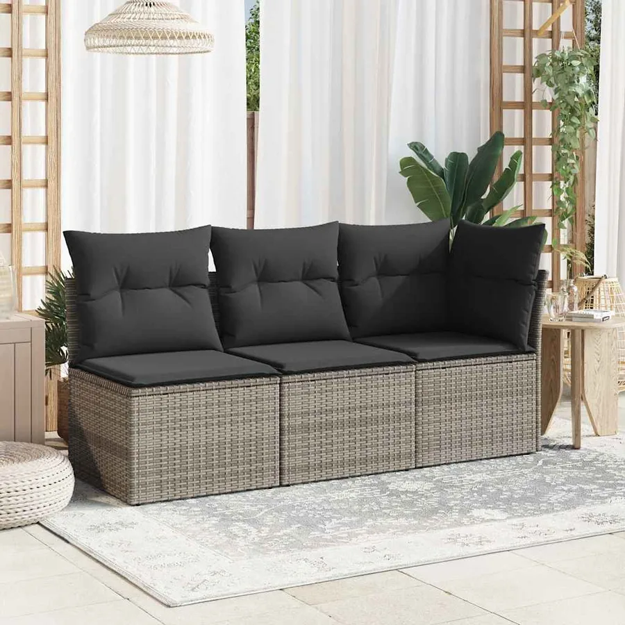 Canapé d'angle de jardin avec coussins gris résine tressée - 3