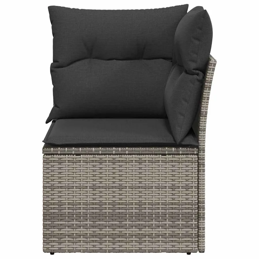 Canapé d'angle de jardin avec coussins gris résine tressée - 4