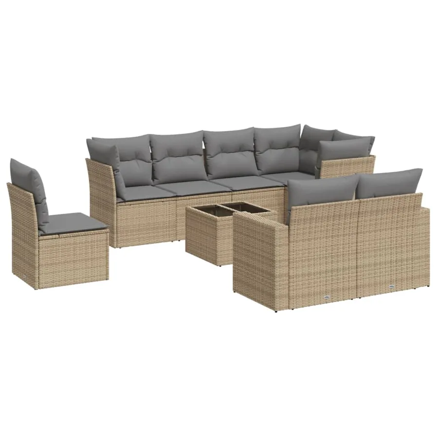 Salon de jardin avec coussins 9 pcs beige résine tressée - 2