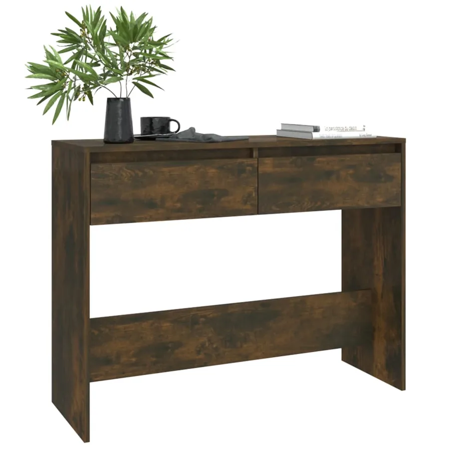 Table console chêne fumé 100x35x76,5 cm bois d'ingénierie - 3