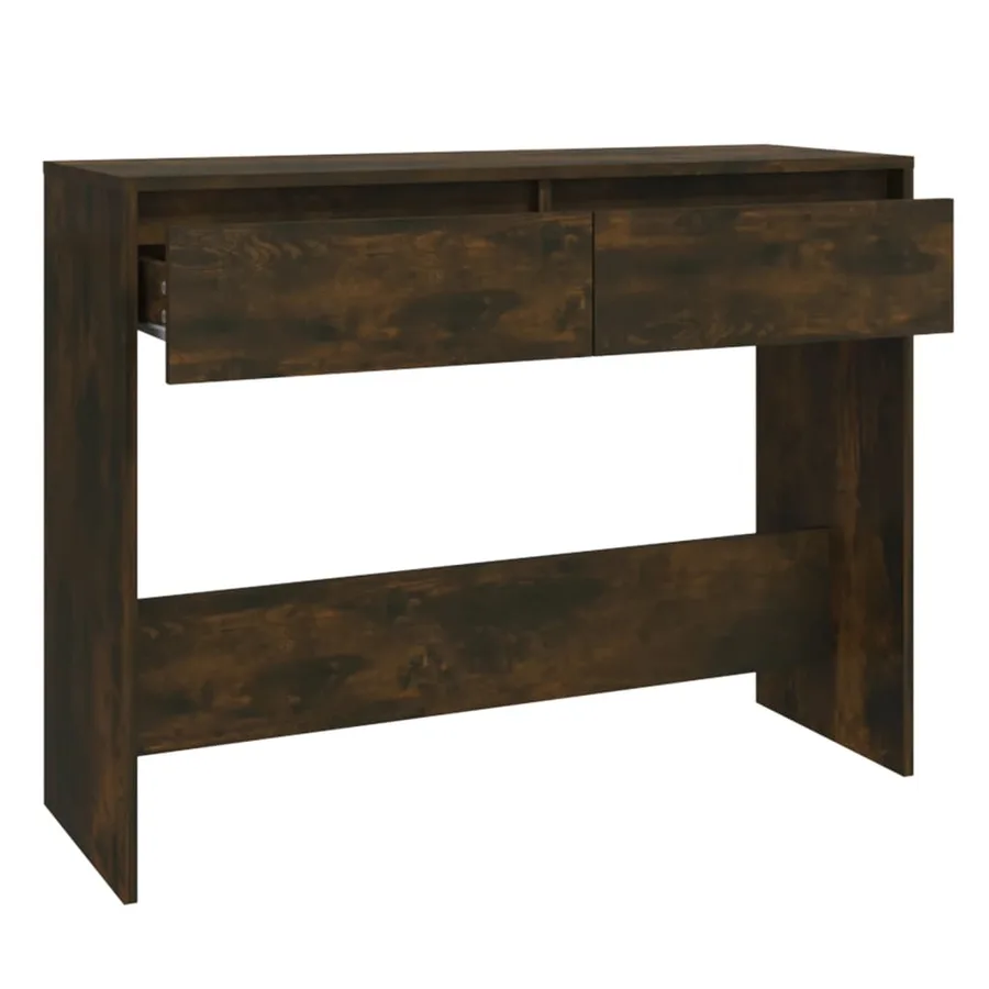 Table console chêne fumé 100x35x76,5 cm bois d'ingénierie - 6