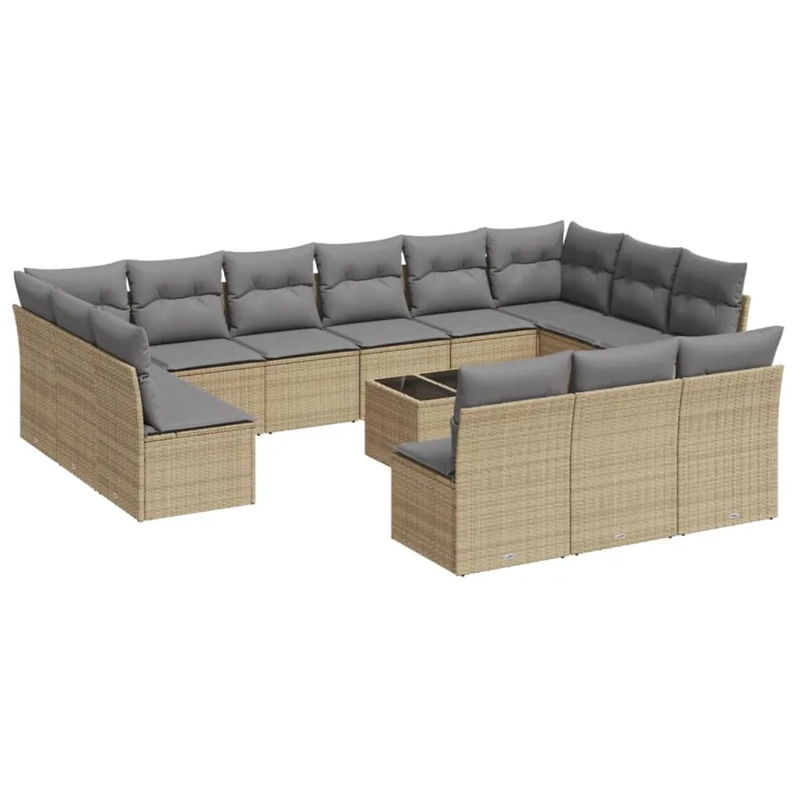 Salon de jardin avec coussins 14 pcs beige résine tressée - 2