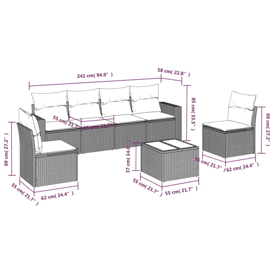 Salon de jardin avec coussins 7 pcs beige résine tressée - 3