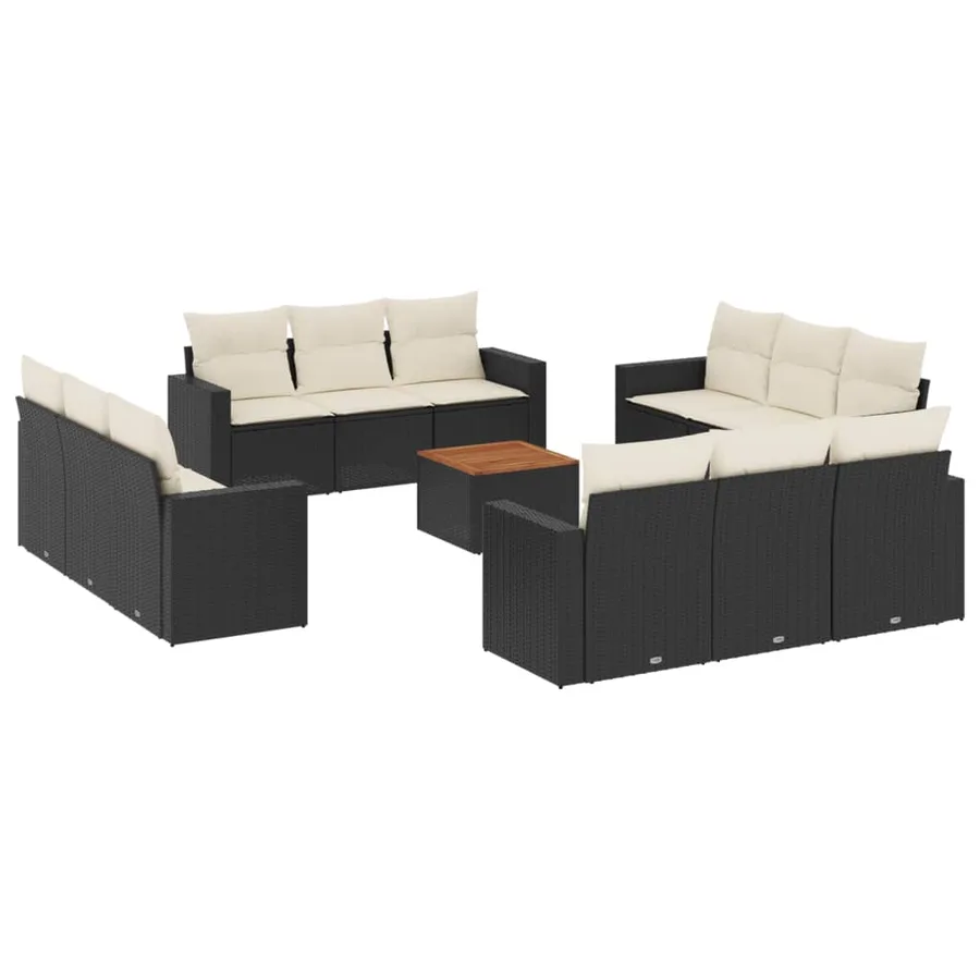 Salon de jardin avec coussins 13 pcs noir résine tressée - 2