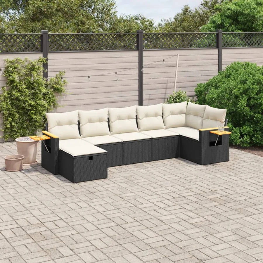 Salon de jardin 7 pcs avec coussins noir résine tressée 62 x 62 x 69 cm - 57,0 kg