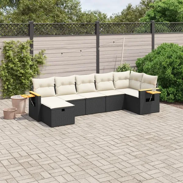 Salon de jardin 7 pcs avec coussins noir résine tressée 62 x 62 x 69 cm - 57,0 kg