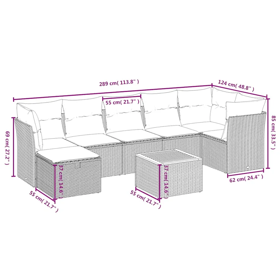 Salon de jardin 8 pcs avec coussins noir résine tressée - 4