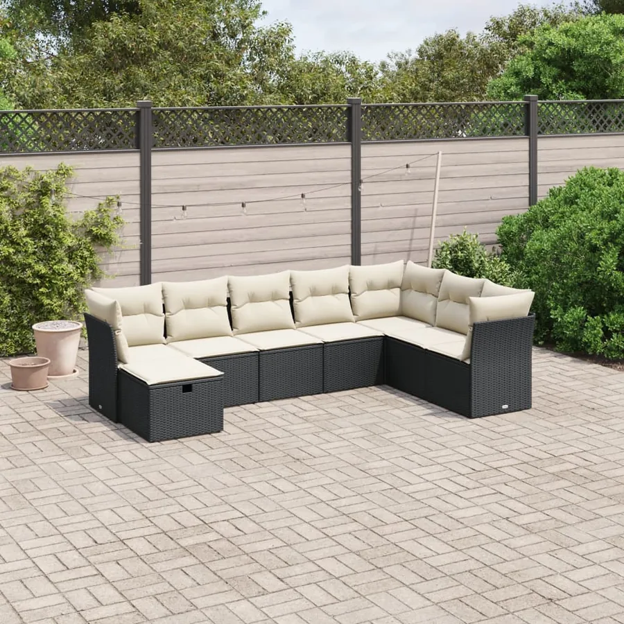 Salon de jardin 8 pcs avec coussins noir résine tressée