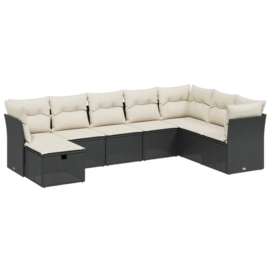 Salon de jardin 8 pcs avec coussins noir résine tressée - 2