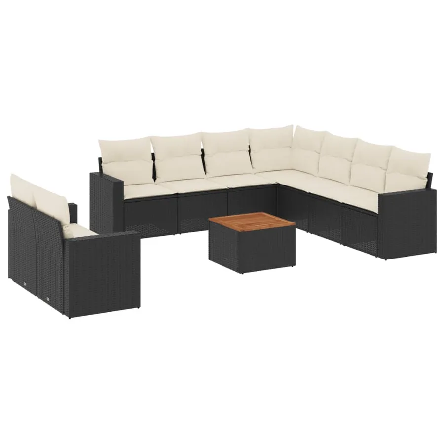 Salon de jardin 10 pcs avec coussins noir résine tressée - 2