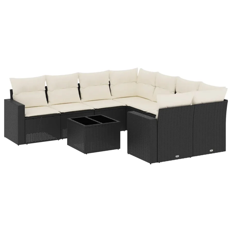 Salon de jardin 9 pcs avec coussins noir résine tressée - 2