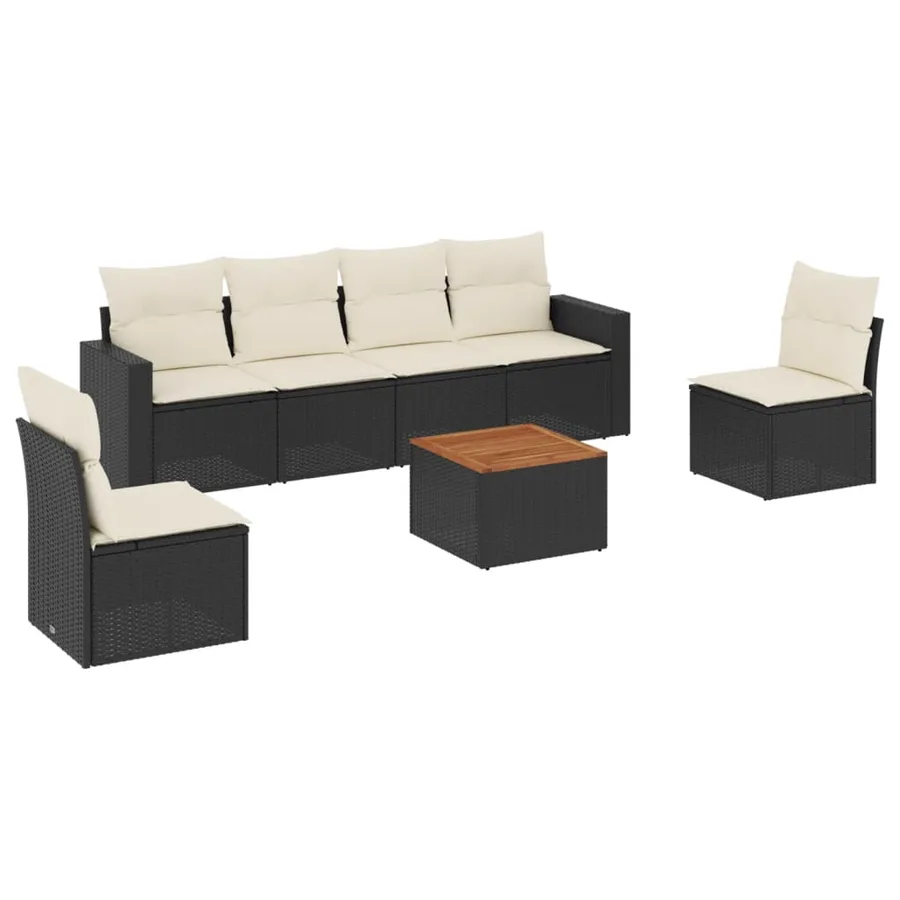 Salon de jardin 7 pcs avec coussins noir résine tressée 65,5 x 62 x 69 cm - 52,4 kg - 2