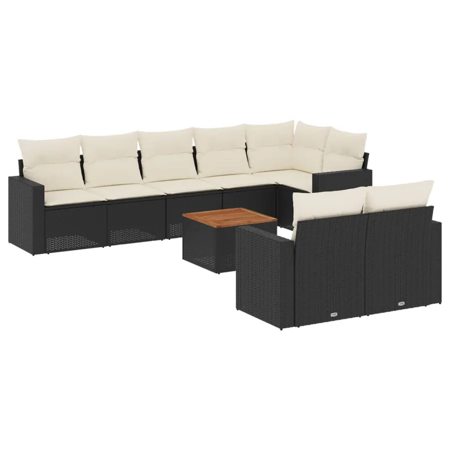 Salon de jardin 9 pcs avec coussins noir résine tressée - 2