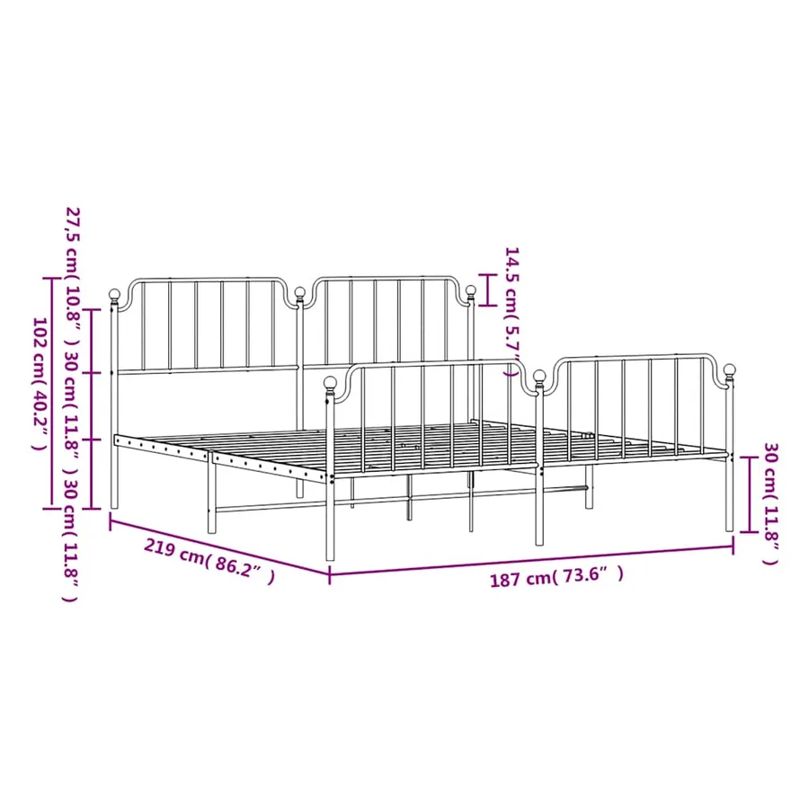 Cadre de lit métal sans matelas et pied de lit blanc 183x213 cm - 10