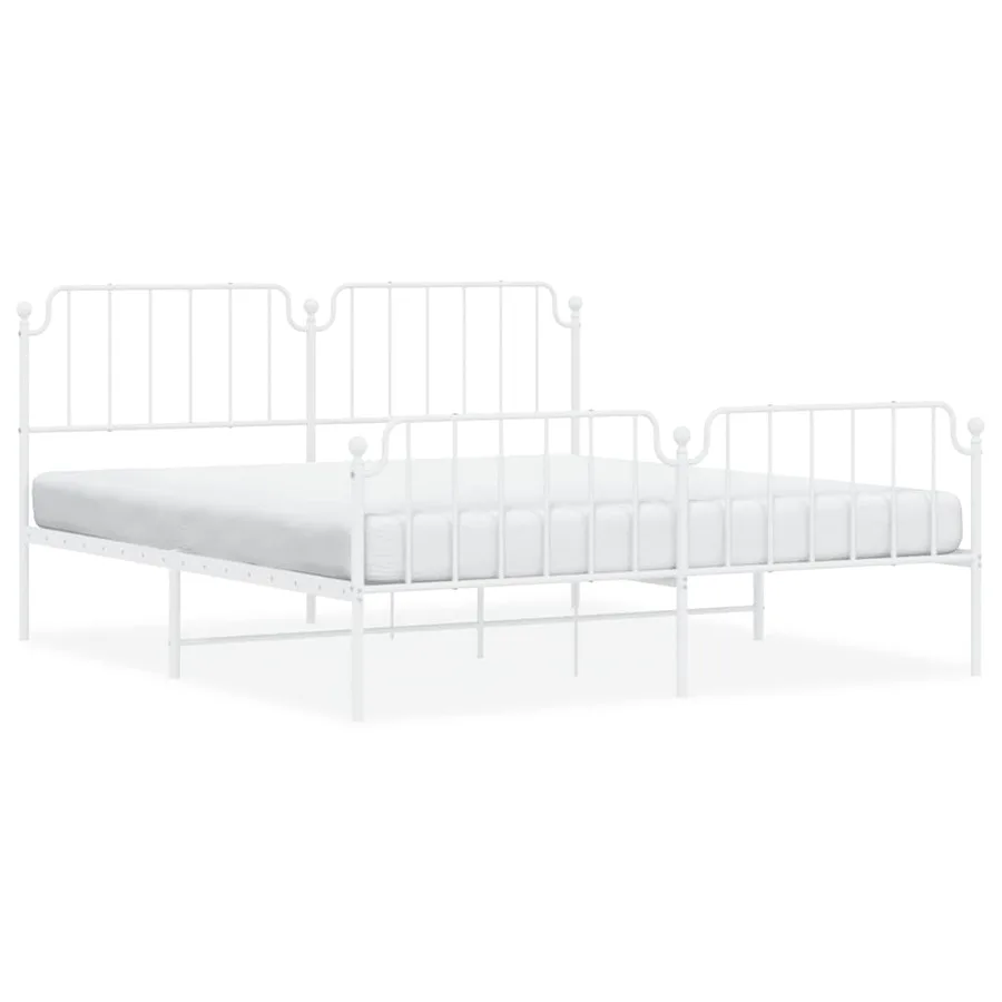 Cadre de lit métal sans matelas et pied de lit blanc 183x213 cm - 2