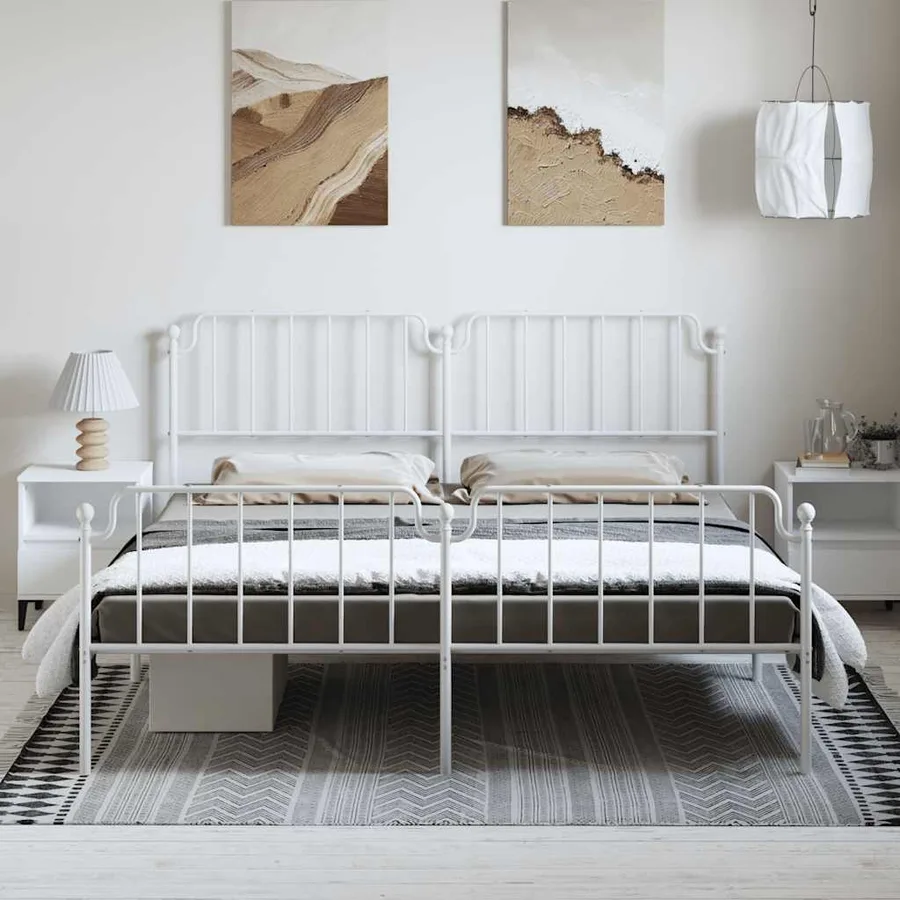 Cadre de lit métal sans matelas et pied de lit blanc 183x213 cm - 3