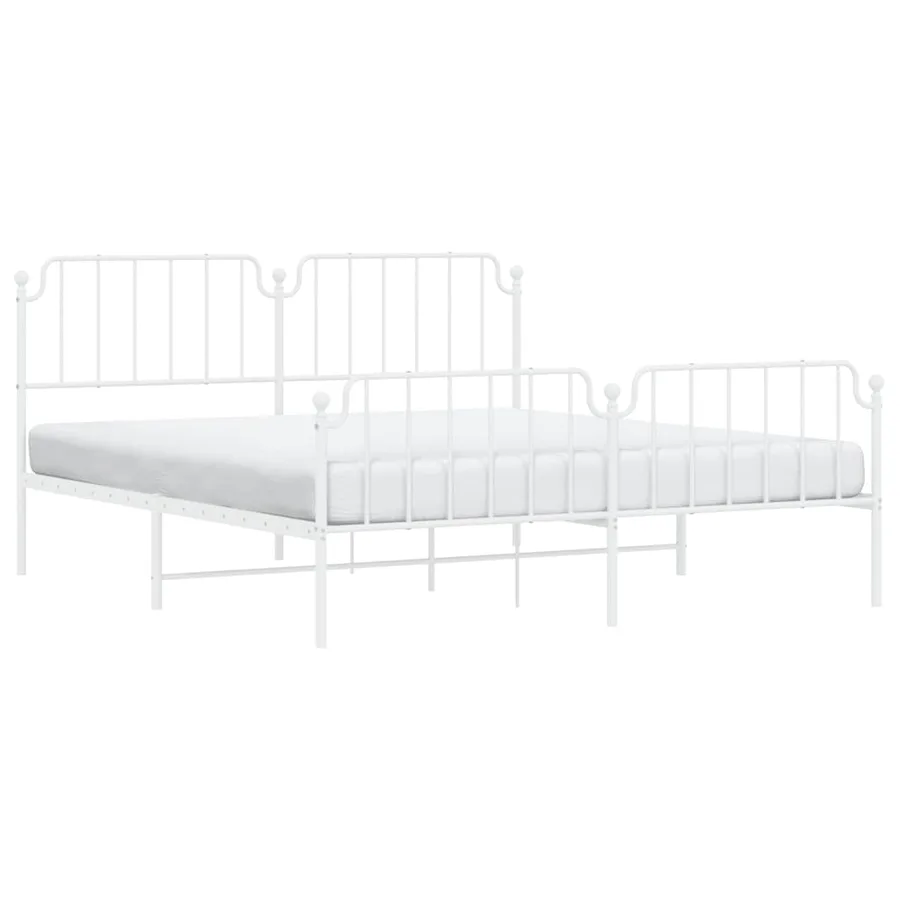 Cadre de lit métal sans matelas et pied de lit blanc 183x213 cm - 4