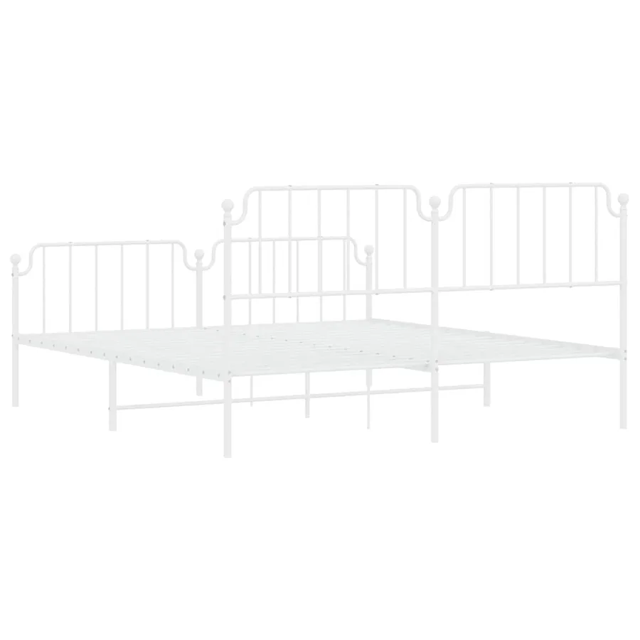 Cadre de lit métal sans matelas et pied de lit blanc 183x213 cm - 8