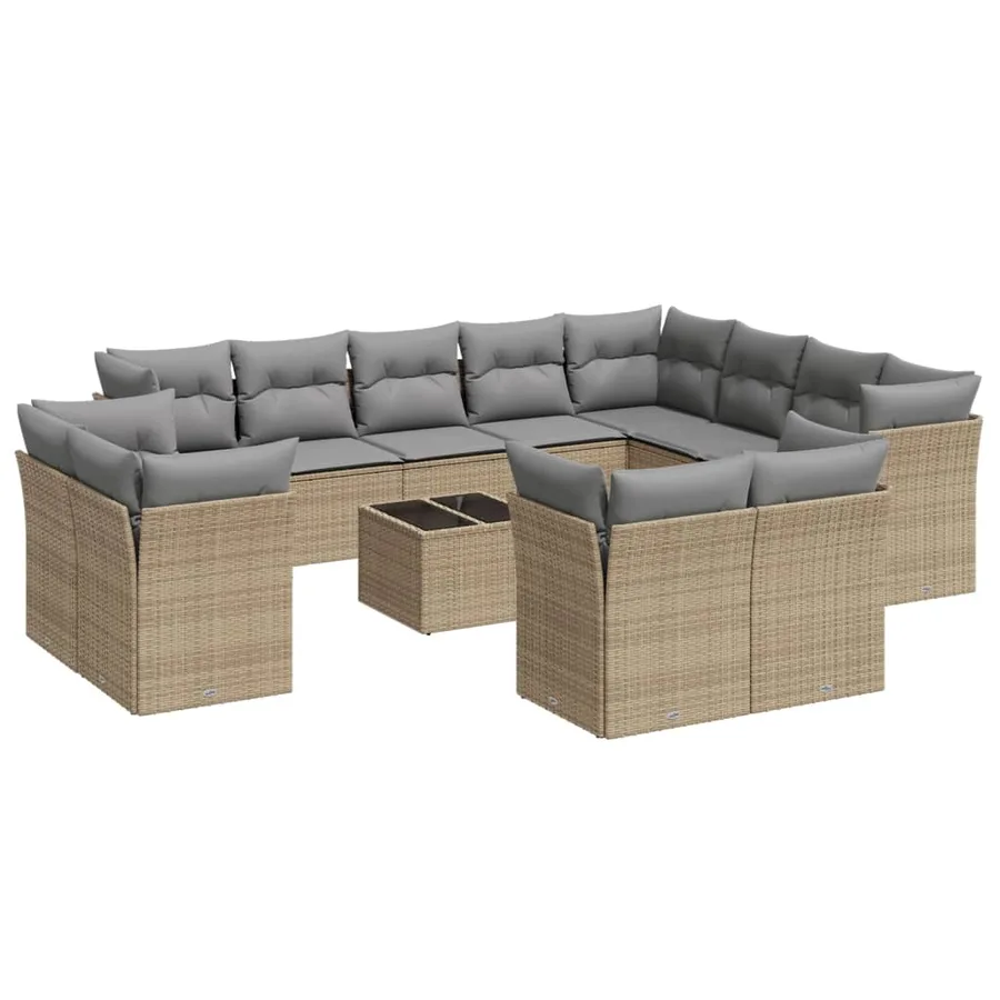 Salon de jardin avec coussins 13 pcs beige résine tressée - 2
