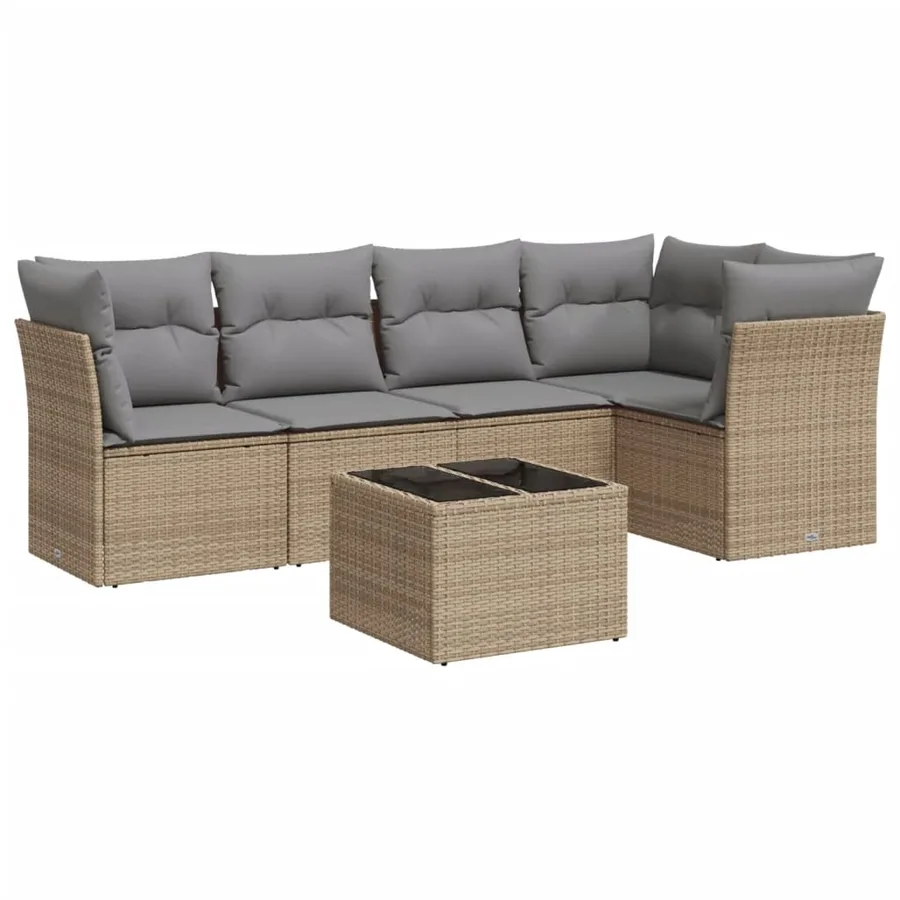 Salon de jardin avec coussins 6 pcs beige résine tressée - 2