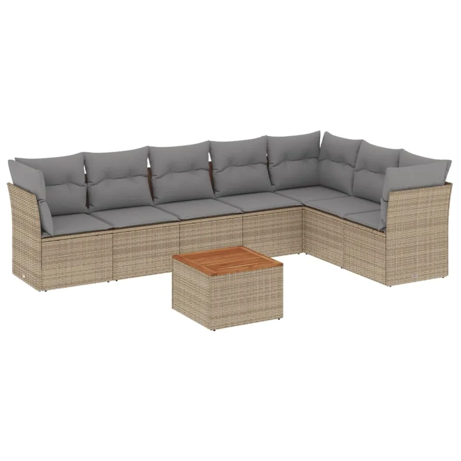 Salon de jardin avec coussins 8 pcs beige résine tressée - 2