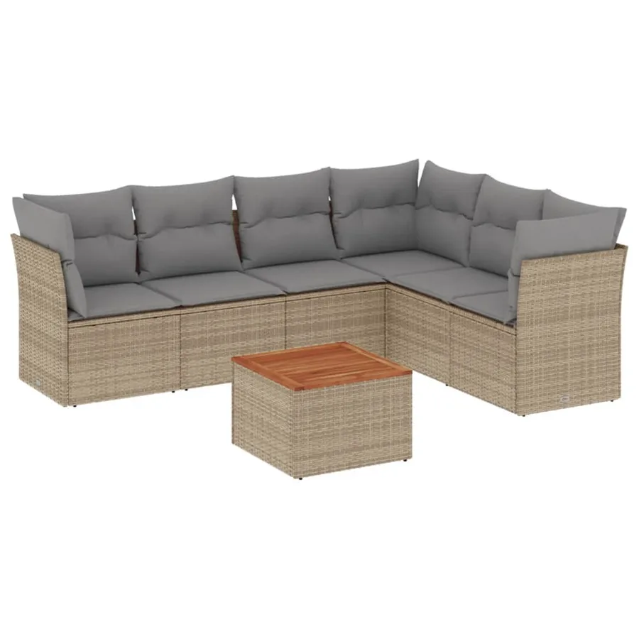 Salon de jardin avec coussins 7 pcs beige résine tressée - 2
