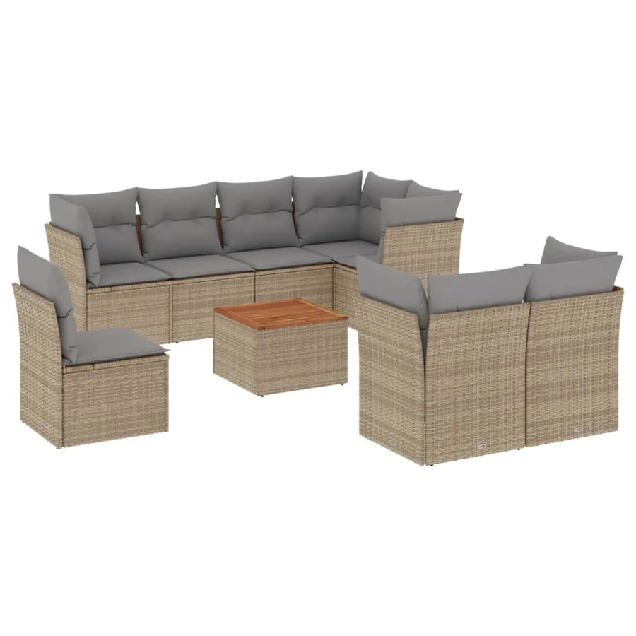 Salon de jardin avec coussins 9 pcs beige résine tressée - 2