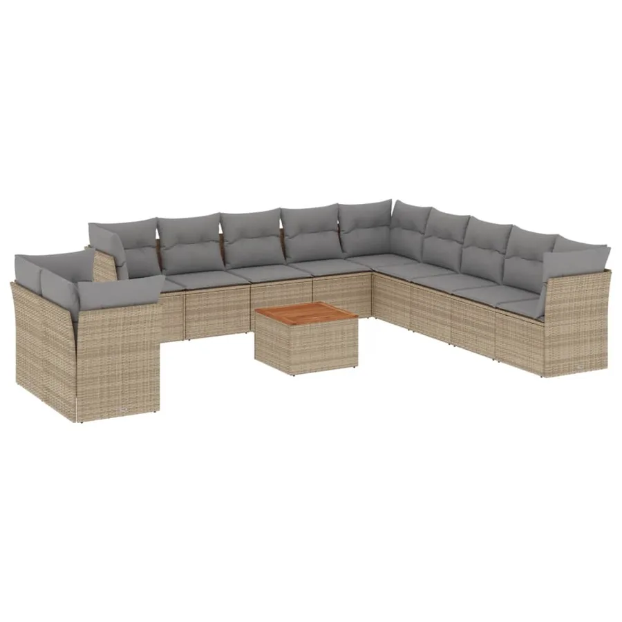Salon de jardin avec coussins 12 pcs beige résine tressée - 2